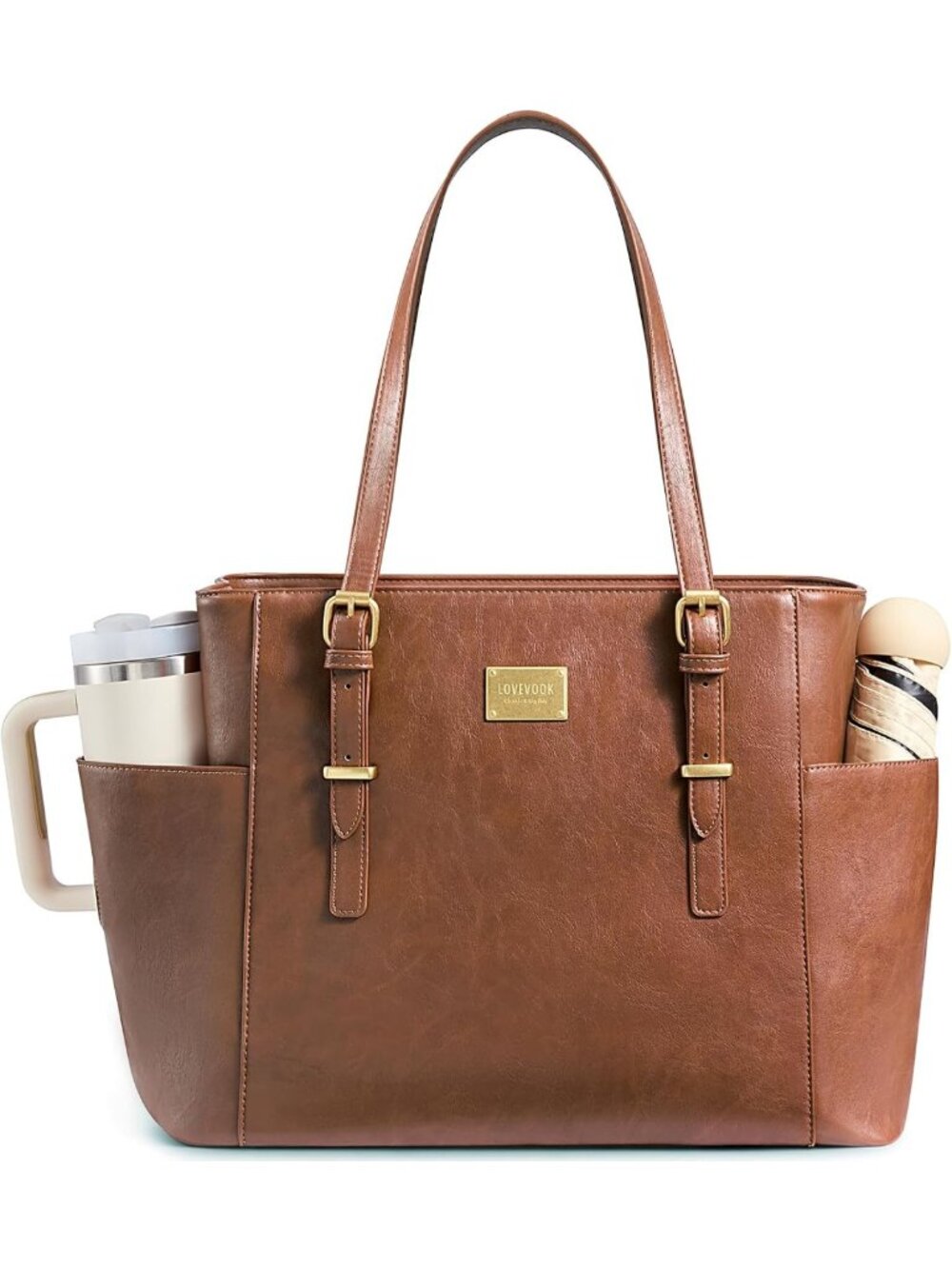 Stylish Vintage Leather Laptop Tote Bag for Women, 15.6" Work & Office Bag